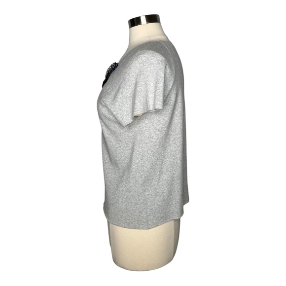 Milly Grey Knit Top Short Sleeve Embellished Black Blue Beads Size Large - Picture 3 of 11